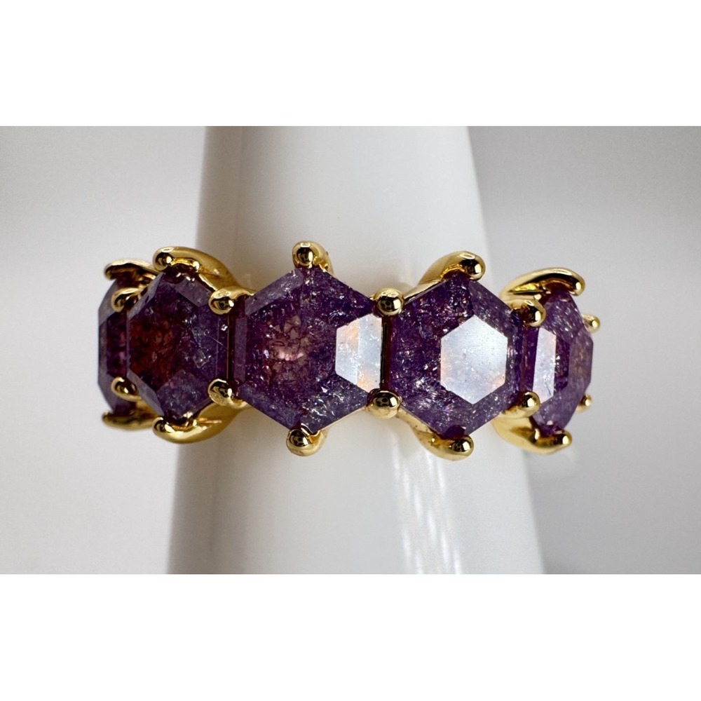 Size 8 Bomb Party Ring - RG12244 The Carlotta Ring - Amethyst Ice Crystal on Gld